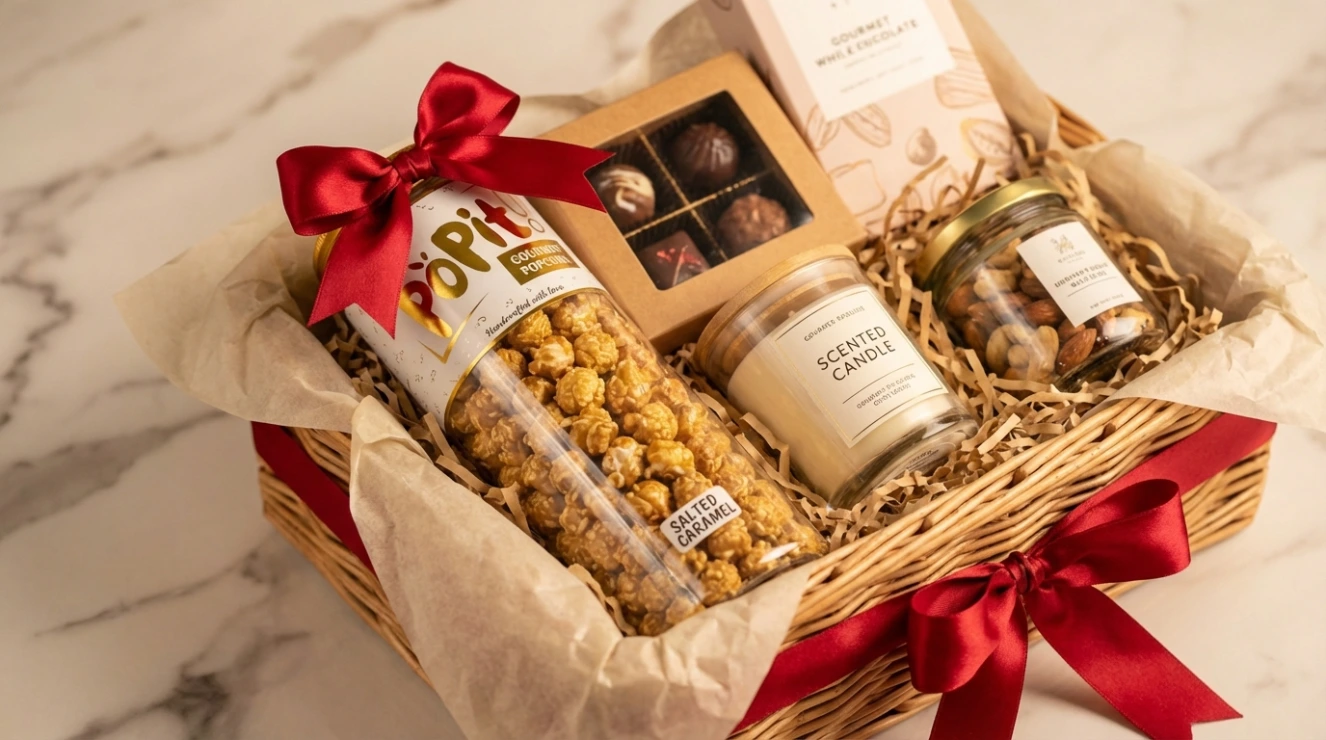 gourmet popcorn in a premium hamper